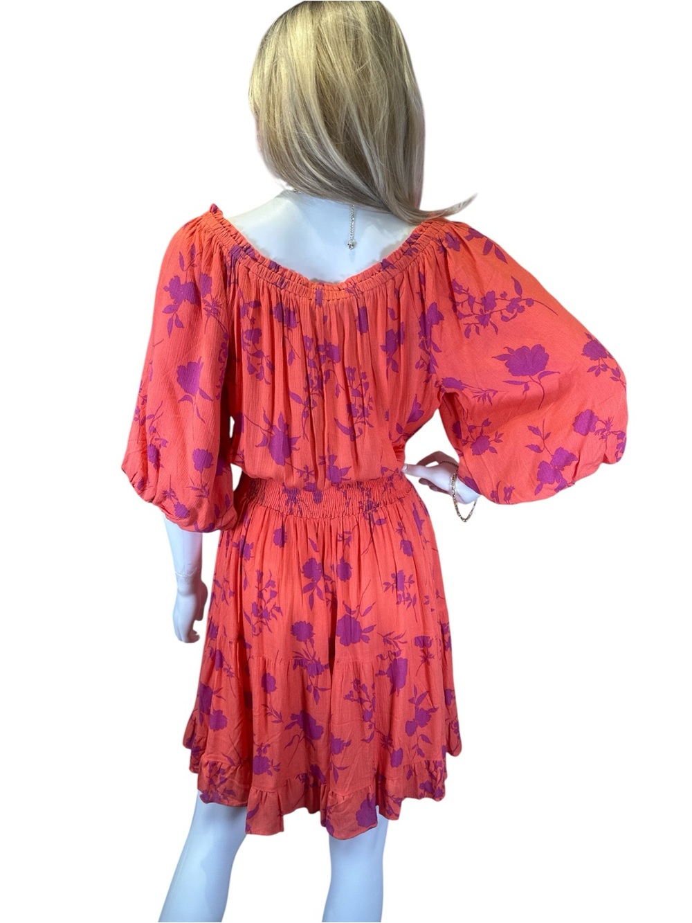 easel Coral Midi Dress with Purple Floral Print - Picture 6 of 9